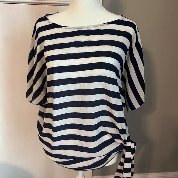 Michael Kors Navy & White Stripe Blouse - XS (can fit up to M) - Picture 1 of 5